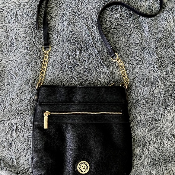 Anne Klein Black Leather Crossbody Bag Purse - Picture 1 of 11